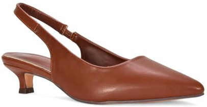 Women's Low Kitten Heel Shoes Ladies Brown Faux Suede Slingback Point Toe Party Evening Wedding Pumps Size 6