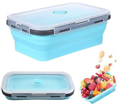 Contenitori Pranzo Pieghevoli per Alimenti 1200ML, Contenitori per Alimenti, Portable Pranzo del Silicone, Set Contenitori Silicone per Alimenti Picnic Campeggio