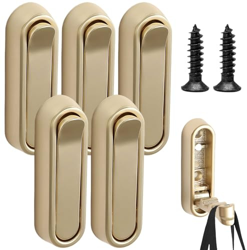 MUNSKT Foldable Wall Hooks for Hanging,5PCS Heavy Duty Gold Foldable Walls Hook,Folding Hooks Wall Mount of Zinc Alloy Coat Hooks for Bathroom Kitchen with Key Coat Bag Towel﻿