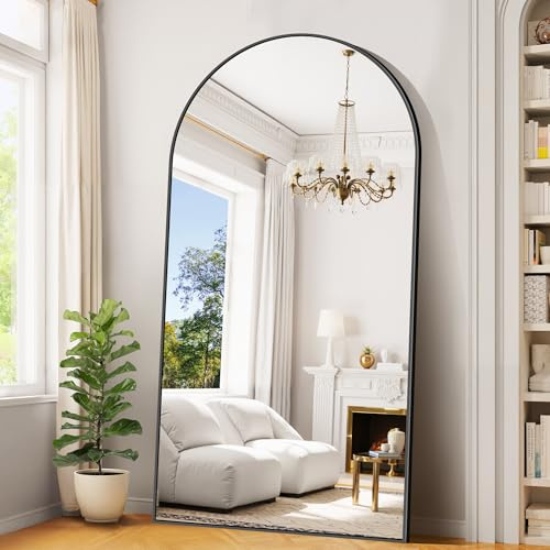 BONEWEI Golvspegel 198 x 101 cm, stor välvd spegel i full längd med svart aluminiumram, väggmonterad spegel i full längd lämplig för sovrum, entré, hall, fåfänga