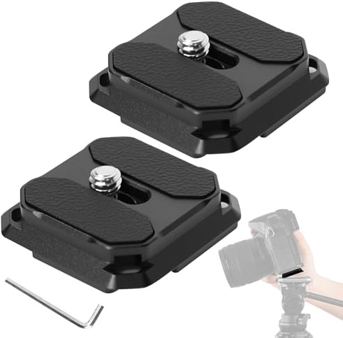 Rkixlix 2 Pz Piastra Sgancio Rapido, Piastra a Sgancio Rapido Quadrata da 38mm in Metallo Piastre Universali a Sgancio Rapido con Vite da 1/4 Montaggio Multi-Direzionale per Testa Treppiede, Max 5kg