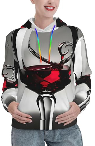 JEJEA Vinglas tryck trendig grafisk huvtröja sweatshirt anpassad pullover med känguruficka höst gåvor för kvinnor, Svart, XXL