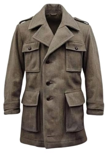 HiFacon Herr vintage stil ull fältrock fyra fickor militärinspirerad ärrock, Kaki – ull, XXS