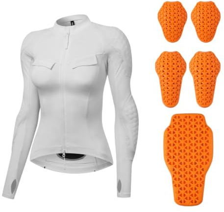 XFNWT Chaqueta protectora de moto para mujer con certificación CE extraíble, camiseta transpirable para motociclistas con marcadores reflectantes, prenda interior ligera para deportes,White-L(EU)