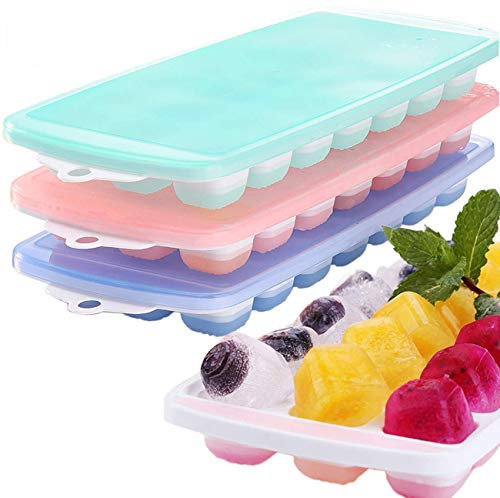 3 Packs Eiswürfelschale, Silikon Eiswürfelform mit Deckel, LFGB Zertifiziert BPA frei Silikon Eis Cube Formen Babynahrung, Wein, Schokolade und andere Getränke Eisformen von Hapree(21Cubes / Pack)