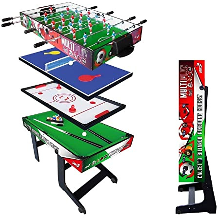 Sport One Tavolo Multigioco Italy Verticale Salvaspazio - 4 Giochi in 1 - Calciobalilla 4 Vs 4 Aste Rientranti/Ping Pong/Tavolo da Biliardo & Speed Hockey - Cm. 121,90 X 60 X 81,5