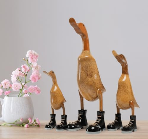 Rikmani - Figura di legno Anatra Stivali Nero - Fatto a mano in legno Decorazione Regalo Figurina 32 cm