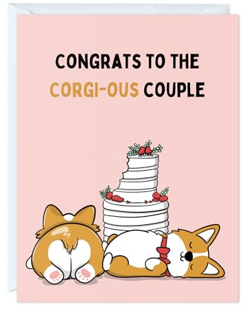Roliga bröllopskort, förlovningskort för brudtärna/brudgum, honom/henne, par, gratulationer gratulationskort (grattis till det corgi-ösa paret)