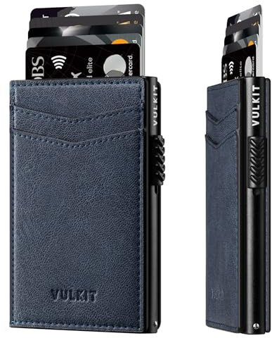 VULKIT Porta Carte di Credito Porta Carte di Credito in Pelle Porta Biglietti da Visita Pop Up Automatico con Blocco RFID per Carte e Note