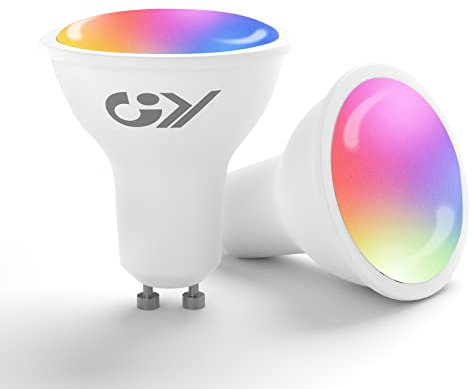 GY Bombilla Inteligente GU10 7W 500LM RGB + Blanco Regulable, Alexa Compatible, Sync de Música, Control Por Voz/Smart Life/Tuya, LED WiFi Pack de 2