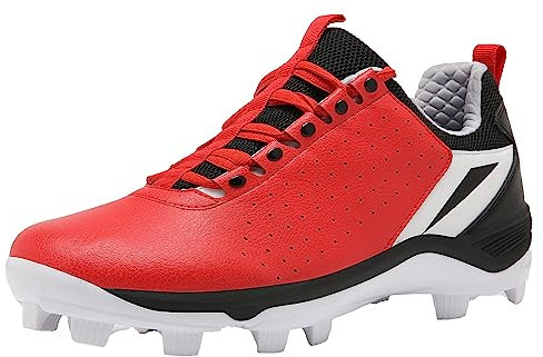 ZHENSI Scarpe da Cricket da Uomo Suola in Gomma Scarpe da Hockey su Prato Traspiranti Spikeless Antiscivolo per Tappeto Erboso E Campo,Rosso,39 EU