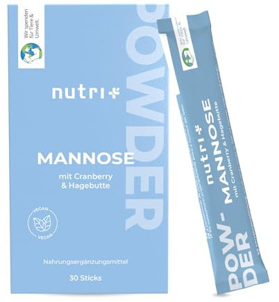 Nutri + D-Mannose Pulver mit Cranberry, L-Methionin und Hagebutte Extrakt - rein pflanzlich - mit Hagebuttenpulver für die Blase - 30 Sachets