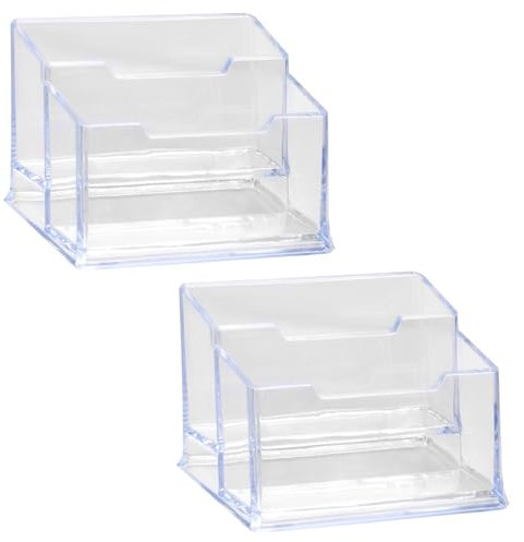 2 Stück Visitenkartenhalter Acryl, Visitenkartenständer Transparent mit 2 Fächern, Visitenkarten Organizer Grosse Kapazität für Zuhause und Büro, Visitenkartenhalter Hochformat für 140 Visitenkarten
