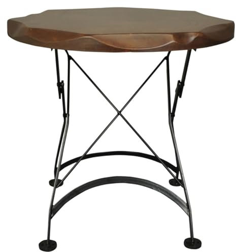 Casa Padrino Jugendstil Garten Esstisch Braun/Schwarz - Verschiedene Größen - Klappbarer Metall Gartentisch mit Massivholz Tischplatte - Gastronomie & Garten Möbel, Tisch Grösse:Ø 100 cm