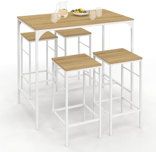 IDMarket - Ensemble Table Haute de Bar Detroit 100 cm et 4 tabourets de Bar Bois et métal Blanc Design Industriel
