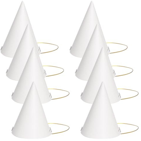 JIHUOO 30 sombreros de cono de papel blanco – Sombreros de fiesta de cumpleaños y vacaciones con cuerda elástica