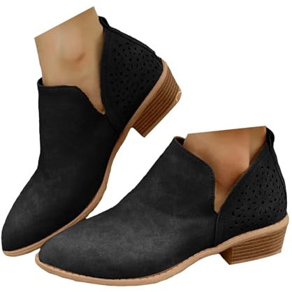Botas de tobillo para mujer, tacón bajo, tacón bajo, gruesas, a la moda, con cremallera, para invierno, otoño, sin cordones, zapatos elegantes, negro 1, 40 EU