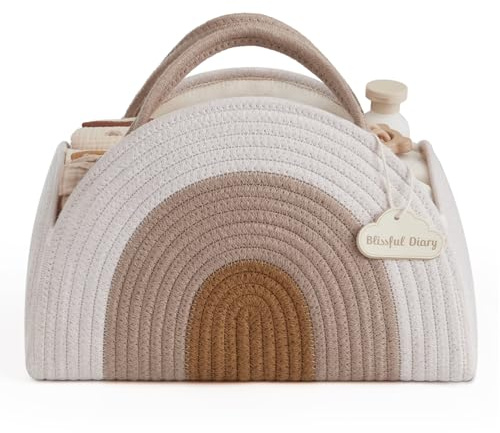 Blissful Diary Baby Diaper Caddy Organizer, Cotton Rope Diaper Caddy Basket, Large Storage Basket for Newborn Boys and Girls, Gift for Baby Shower List, Newborn Essentials, Earthy Rainbow