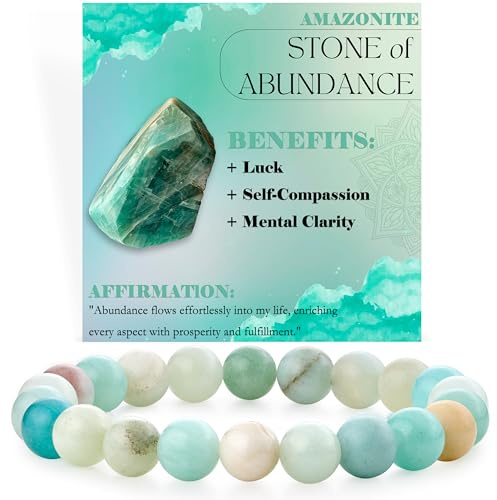 Bivei Amazonita - Abundancia Pulsera de Cuentas Para Las Mujeres 8mm Piedra Semipreciosa Natural Stretch Cristal Elástico Joyería Yoga Regalos