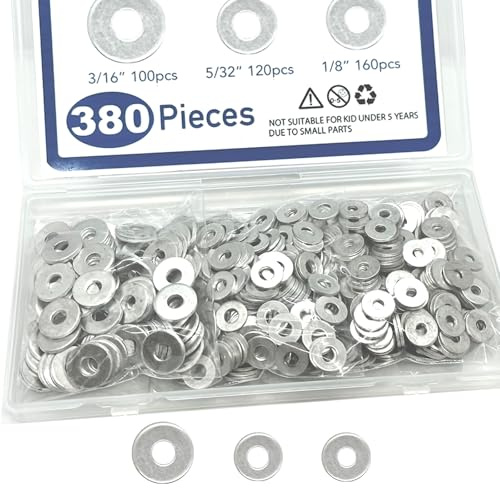 380 pcs Aluminum Pop Rivet Washers Assortment Kit for 1/8 inch 5/32 inch 3/16 inch Diameter Rivet, Backup Blind Rivets Washer Aluminum Pop Rivet Washers Blind Rivet Washer