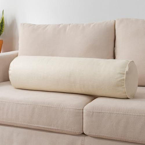 XXIUDEE Cojín redondo para reposabrazos de sofá, almohadas cilíndricas para dormir, cojines de yoga, cojines largos para dormir, para sofá, coche, hogar (80 x 20 cm, beige)