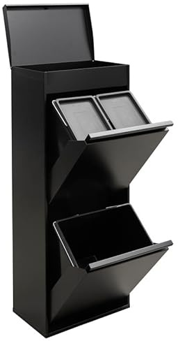 Arregui Top CR426-B Pattumiera per Raccolta Differenziata | 3 Secchi | Mobile d'Acciao per Differenziata | 11+11+23 L (45 L) | con Secchi per la Plastica e Rifiuti Organici | Nero