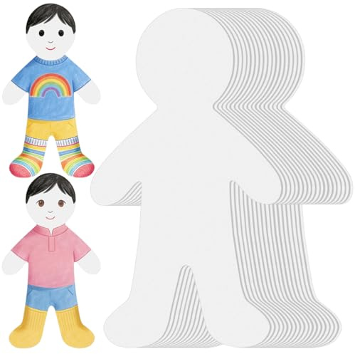 VILLCASE 20pcs White People Cutouts, Blank Paper Cutouts for Boys and Girls DIY Paper Figures Cardboard Craft for Boys and Girls Educational Drawing Stencils Human Shapes
