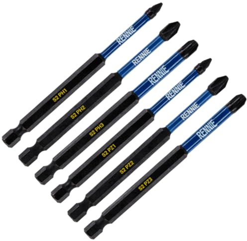 6 Pack x 90mm Long PZ1 PZ2 PZ3 PH1 PH2 PH3 Impact Screwdriver Driver Bits Set. Heavy Duty PoziDriv POZI NO.1 No.2 No.3 Magnetic Screwdriver Bit Set. Pozi + Phillips Impact Driver Bits