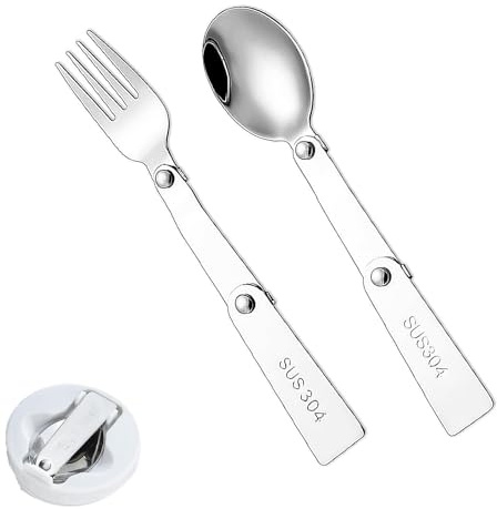 2 PCS Foldable Forks and Spoons Set, Tainless Steel Foldable Spoon, Tableware for Outdoors Travel Camping Replacement Utensil, for Outdoor Picnic Travel