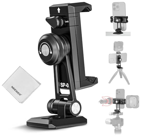 NEEWER SP-02 Phone Tripod Mount Adapter with Arca Type Quick Release Plate Cold Shoe 360° Rotation 180° Tilt Cleaning Cloth, Foldable Holder Compatible with iPhone Android Samsung for Video Recording