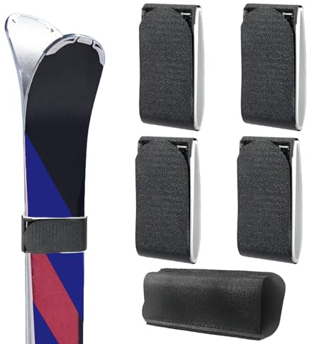 Sikweny 2 par kardborreband skidband elastiska band med kardborreband med 1 hållare skidstavar remmar justerbar design fästremmar 45 cm x 5 cm för transport skidåkning pinnar skydd hjälmar