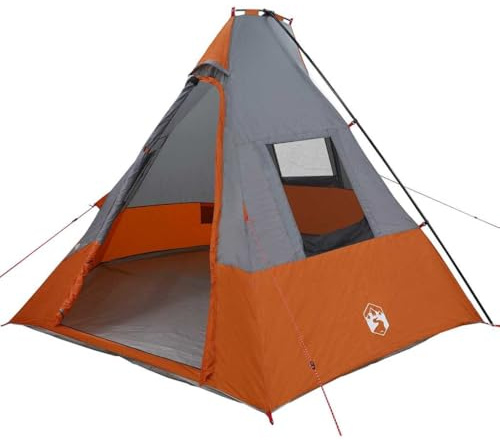 vidaXL Tipi Zelt mit Dach Grau und Orange 383 x 338 x 217 cm TAFT, Camping-Zelt, modernes Design, wasserdichtes Material, Robustes Outdoor-Domizil, kinderleichte Montage
