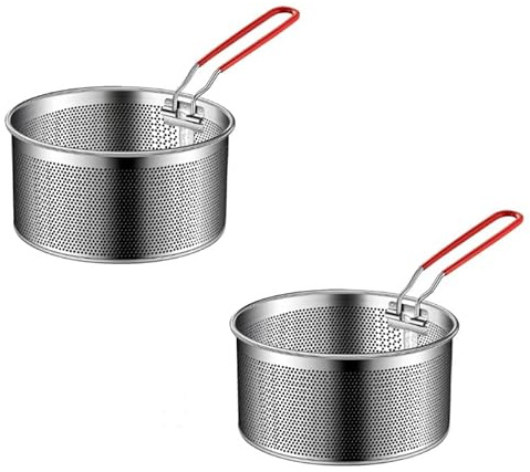 FuxFuis 2 PCS Passoire Alimentaire en Acier Inoxydable, Passoire à Pâtes, Panier pour Friteuse Ronde, Passoire à Nouilles, Passoire Cuisine Inox avec Poignée pour Laver Égoutter Frire, 16cm et 18cm