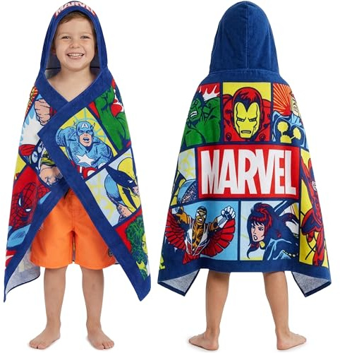 Get Trend Marvel Toalla con Capucha Niño, Poncho Toalla de Baño Infantil 100% Algodón, Absorbente, Accesorio de Viaje Poncho Piscina Playa, Regalo Niños de Verano (Multi Marvel)