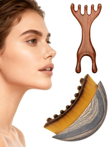 HUVZOR 2PCS Spazzola Viso E Pettine, Spazzole A Secco Per Drenaggio Linfatico, Per Contorno E Jawline, Pettine Massaggiante Per Drenaggio Linfatico, Design Ergonomico Per Massaggio Delicato