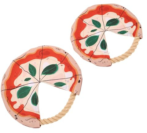 DOITOOL 2 pezzi Dischi Volanti per Cani Forma di Pizza Giocattoli Interattivi in Cotone Resistenti alla Masticazione Dischi da Lancio Colorati per Addestramento e Giochi all Aperto con