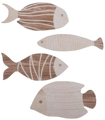 Toyvian 4pezzi Decorazione Murale in Legno Forma di Pesce Tropicale Ornamento Nautico da Spiaggia Stile Appendiabile per Bagno Casa sulla Spiaggia Sculture di Pesci Costieri