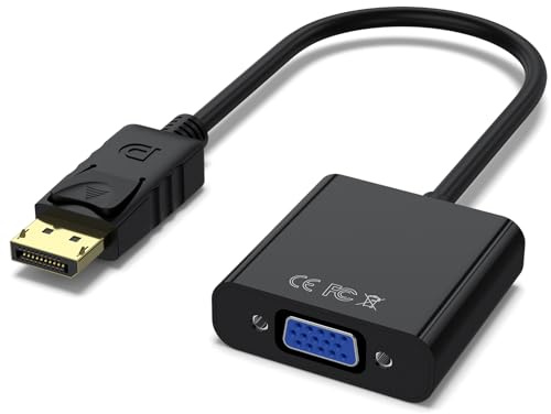 YLK Adaptador DisplayPort a VGA 1080P (Macho a Hembra) Compatible con Lenovo, DELL, HP, ASUS, PC, Pantalla, Proyector (Noir)