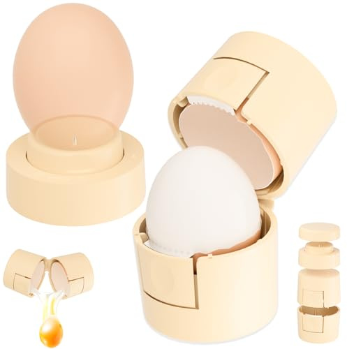 Upgraded 2 in 1 Egg Shell Opener, Hard Boiled Egg Peeler with Piercer, Cute Egg Cracker for Raw Eggs, Egg Separator for Home Kitchen Gadgets Tool (Beige）