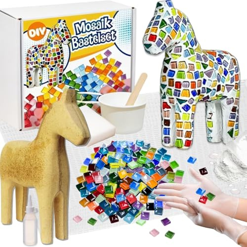 Kit de Mosaïque Cheval DIY,Carreaux Mosaique Colorés,Base Brute en Forme de Cheval,Matériaux,Outils et Notice d’utilisation,Mosaique Loisir Creatif,Kit Créatif de Bricolage pour Adultes et Enfants