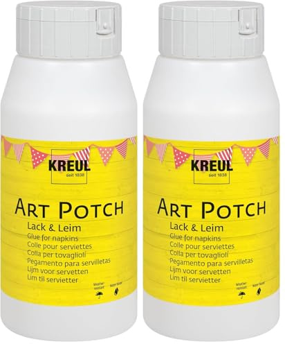 KREUL 49253 - Art Potch Barniz Cola Transparente 750 ml Cola a base de agua para la decoración y la servilleta Adecuado para madera, cerámica, piedra y cartón (Paquete de 2)