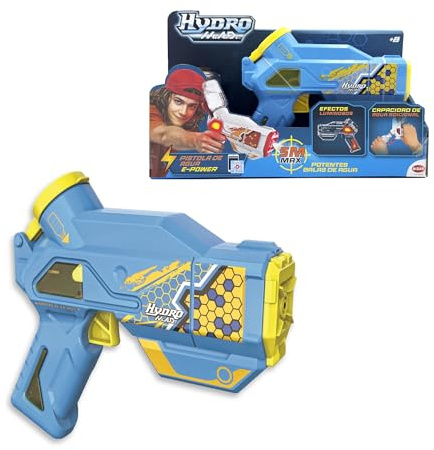 Bizak Hydro Mad Mini Blaster Azul y Amarilla de Agua eléctrica compacta con luz LED, Alcance hasta 5 m y batería Recargable, Juguete acuático Potente, para niños Desde 8 años (62001153-1)