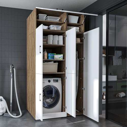 ROOMART Armadio Lavatrice Dora-II – 115 cm di larghezza per lavatrice e asciugatrice (rovere bianco, con armadio a muro (115 × 230 × 73,8 cm (BHT)))