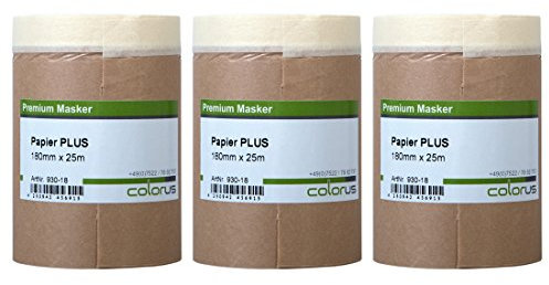 3 x Colorus Abdeckpapier Malerkrepp PLUS | Masking Tape mit Klebeband 18 cm x 25 m Masker Tape | Kreppband mit Malerabdeckpapier für Innen | Selbstklebendes Malerpapier | Klebeband Papier