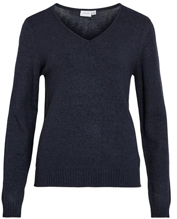 Vila Clothes Viril L/s V-Neck Knit Top-Noos, suéter Mujer, Azul (Total Eclipse Detail:Melange), 40 (Talla del Fabricante: Large)