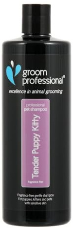 GROOM PROFESSIONAL Tender Puppy Kitty Shampoo - Gentle & Tear-Free for Sensitive Skin - Deep Cleansing & Relieves Itchy Skin - Hypoallergenic & Soothing for Puppies & Kittens - Fragrance-Free, 450ml