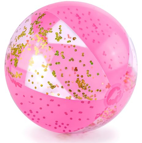 AMOR PRESENT Beach Ball, 16 Glitter Inflatable Beach Balls for Kids & Toddlers Pool Game, Summer Party Favors