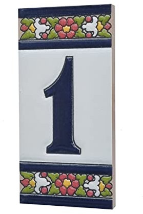 Carreaux en céramique avec motif floral espagnol et numéro de maison (numéro 1)