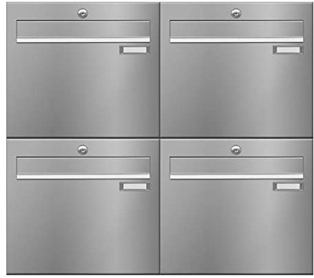 Frabox® 4-Fach Briefkastenanlage in Edelstahl - Letterbox - Made in Germany - super Regenschutz & langlebig - Hochwertiger Edelstahl - Mehrfamilienhaus