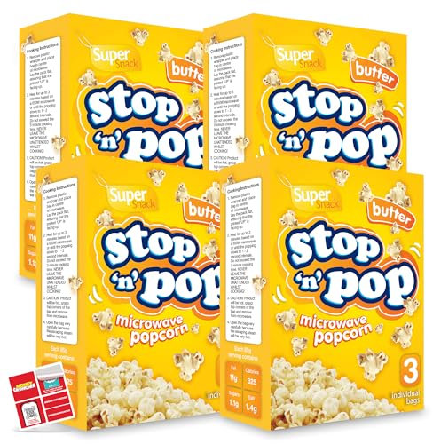 SOL 12pk x 85g Stop 'n' Pop Microwave Popcorn, Butter Flavoured Pop Corn Kernels, Perfect Tasty Snack for Family Movie Nights, Easy to Prepare, Ideal for Sharing Fun Moments at Home